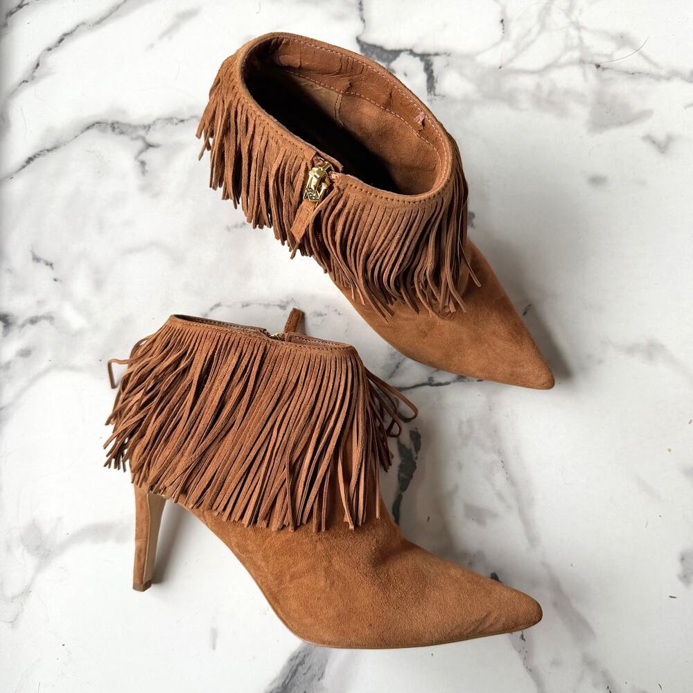 Sam Edelman Kandice Brown Suede Fringe Ankle Booties Size 7.5